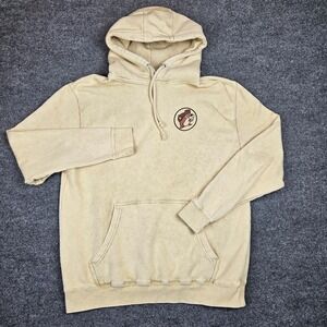 Buc-ees Graphic Hoodie Mens L Sweatshirt Pullover Tan Gas Station Flag Beaver